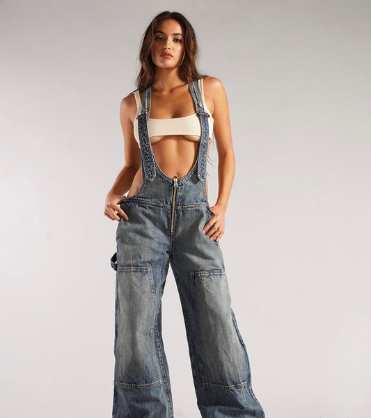 MAYA™ - PLUNGE DENIM OVERALLS