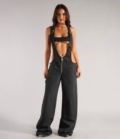 MAYA™ - PLUNGE DENIM OVERALLS